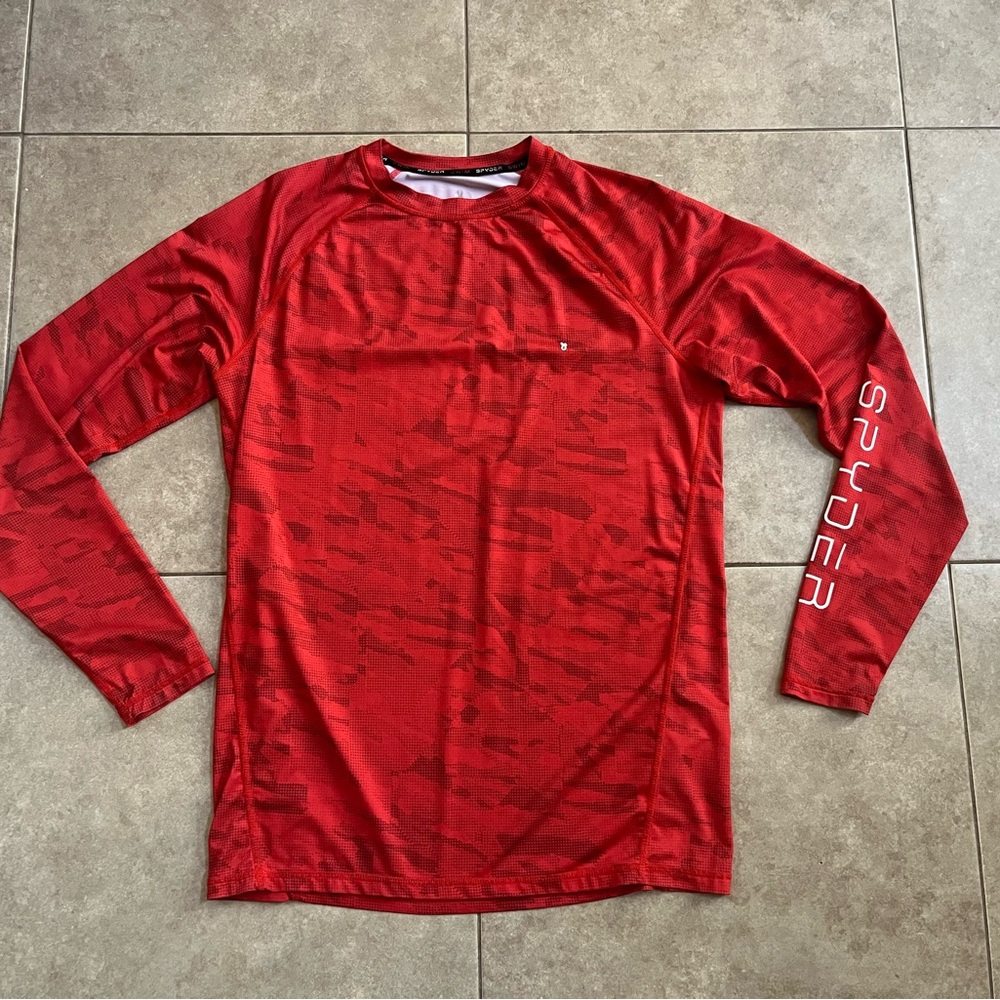 SPYDER Active Men’s Spandex Rash Guard Pullover Long Sleeve Shirt Red Size S